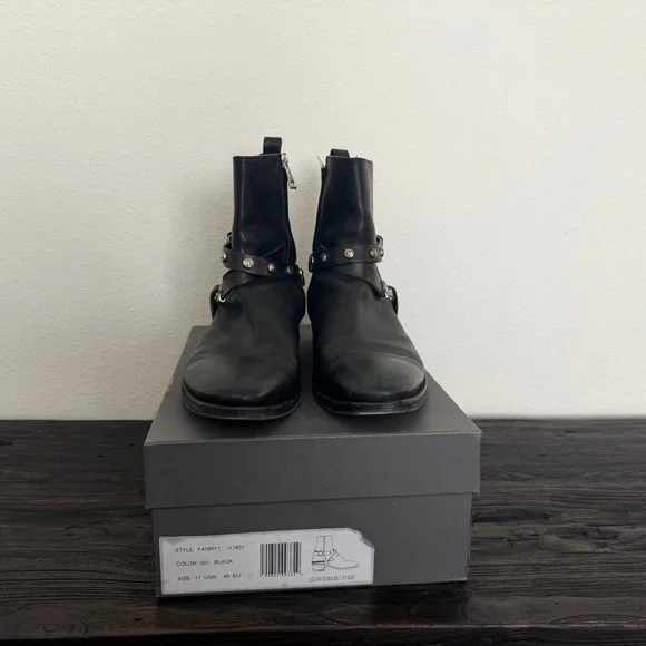 John Varvatos Black Ludlow Leather Harness Boots